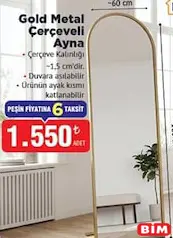 HOMENDRA GOLD METAL ÇERÇEVELİ AYNA 60X180 CM fiyat ve kampanya bilgisi